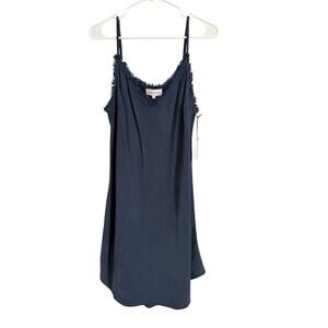 Bella Dahl Blue Frayed Trim Slip Dress Womens Size L Spaghetti Strap Casual